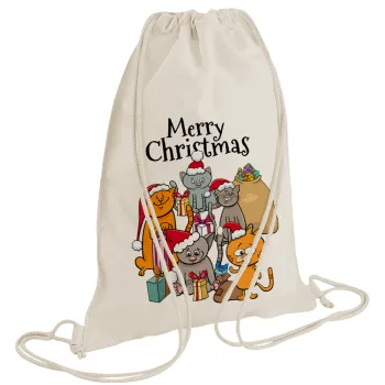 Merry Christmas Cats, Τσάντα πλάτης πουγκί GYMBAG natural (28x40cm)