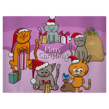 Merry Christmas Cats, Επιφάνεια κοπής γυάλινη (38x28cm)