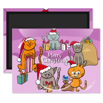 Merry Christmas Cats, Ορθογώνιο μαγνητάκι ψυγείου διάστασης 9x6cm
