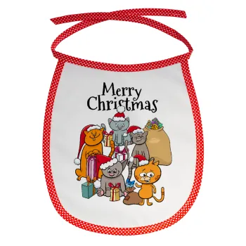 Merry Christmas Cats, Σαλιάρα μωρού αλέκιαστη με κορδόνι Κόκκινη