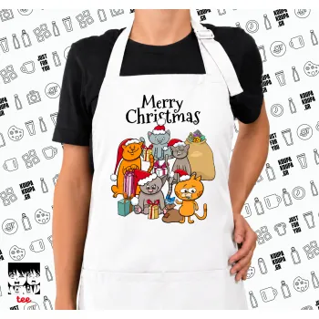 Merry Christmas Cats, Ποδιά μακριά Σεφ ολόσωμη με τσέπες white (ΕΝΗΛΙΚΩΝ)