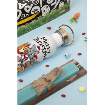 Merry Christmas Cats, Πασχαλινή Λαμπάδα με παγούρι μεταλλικό (620ml, stainless steel) & κερί αρωματικό πλακέ (30cm) (ΤΙΡΚΟΥΑΖ)