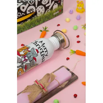 Merry Christmas Cats, Πασχαλινή Λαμπάδα με παγούρι μεταλλικό (620ml, stainless steel) & κερί αρωματικό πλακέ (30cm) (ΡΟΖ)