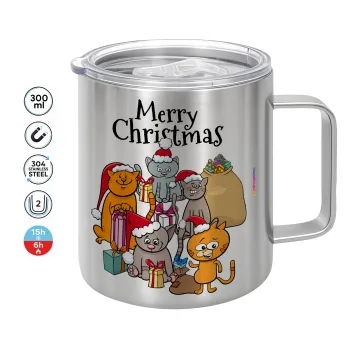 Merry Christmas Cats, Mug Stainless steel double wall 300ml