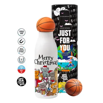 Merry Christmas Cats, Μπάλα μπάσκετ μεταλλικό παγούρι θερμός, διπλού τοιχώματος, 550ml