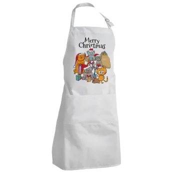 Merry Christmas Cats, Adult Chef Apron (with sliders and 2 pockets)