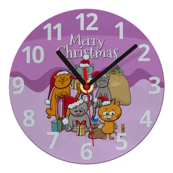 Merry Christmas Cats, Ρολόι τοίχου γυάλινο (20cm)