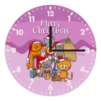 Merry Christmas Cats, Ρολόι τοίχου ξύλινο (20cm)