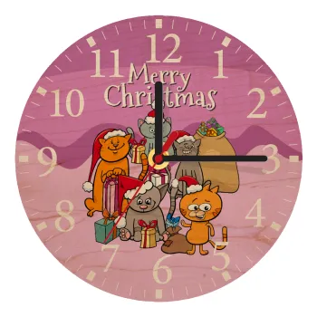 Merry Christmas Cats, Ρολόι τοίχου ξύλινο plywood (20cm)