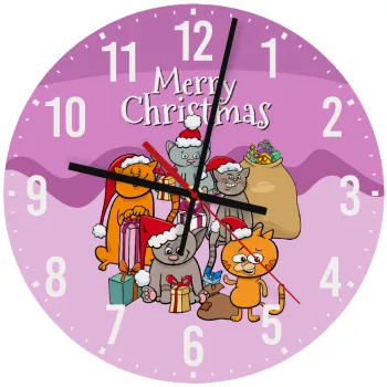 Merry Christmas Cats, Ρολόι τοίχου ξύλινο (30cm)