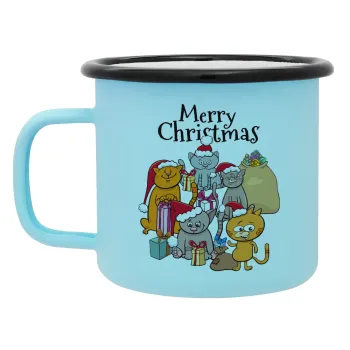 Merry Christmas Cats, Κούπα Μεταλλική εμαγιέ ΜΑΤ σιέλ 360ml
