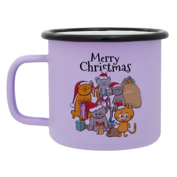 Merry Christmas Cats, Κούπα Μεταλλική εμαγιέ ΜΑΤ Light Pastel Purple 360ml