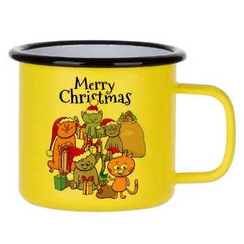 Merry Christmas Cats, Metallic enamel MATT Yellow cup 360ml