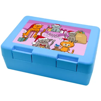 Merry Christmas Cats, Παιδικό δοχείο κολατσιού ΓΑΛΑΖΙΟ 185x128x65mm (BPA free πλαστικό)