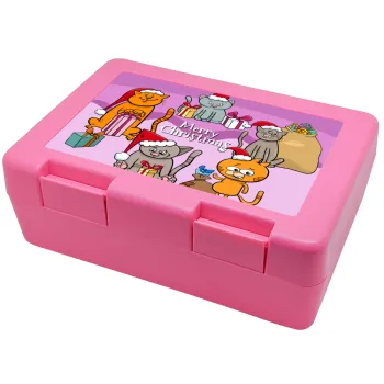 Merry Christmas Cats, Children's cookie container PINK 185x128x65mm (BPA free plastic)