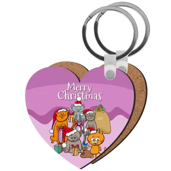 Merry Christmas Cats, Μπρελόκ Ξύλινο καρδιά MDF