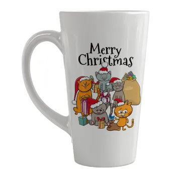 Merry Christmas Cats, Κούπα κωνική Latte Μεγάλη, κεραμική, 450ml