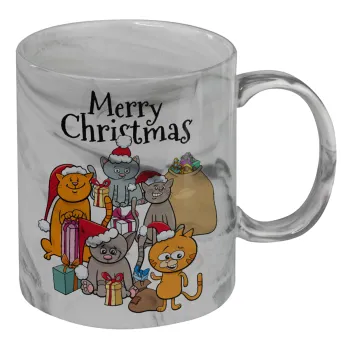 Merry Christmas Cats, Mug ceramic marble style, 330ml