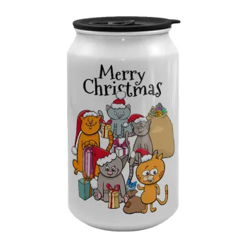 Merry Christmas Cats, Κούπα ταξιδιού μεταλλική με καπάκι (tin-can) 500ml