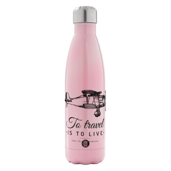 To travel is to live, Metal mug thermos Pink Iridiscent (Stainless steel), double wall, 500ml