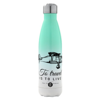 To travel is to live, Metal mug thermos Green/White (Stainless steel), double wall, 500ml