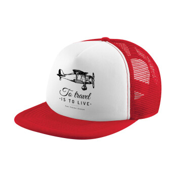 To travel is to live, Καπέλο Ενηλίκων Soft Trucker με Δίχτυ Red/White (POLYESTER, ΕΝΗΛΙΚΩΝ, UNISEX, ONE SIZE)