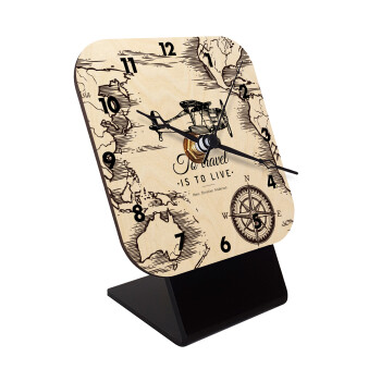 To travel is to live, Quartz Table clock in natural wood (10cm)