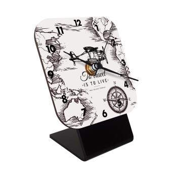 To travel is to live, Quartz Wooden table clock with hands (10cm)