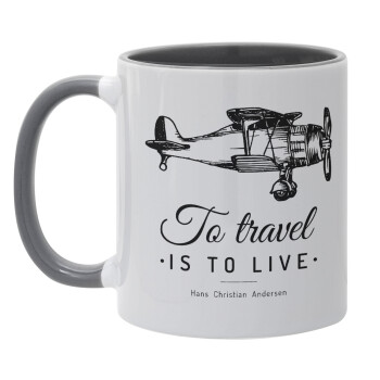 To travel is to live, Mug colored grey, ceramic, 330ml