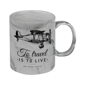 To travel is to live, Mug ceramic marble style, 330ml