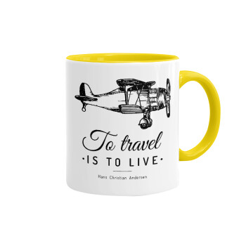 To travel is to live, Mug colored yellow, ceramic, 330ml