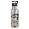 Water bottle Silver with straw, stainless steel 600ml