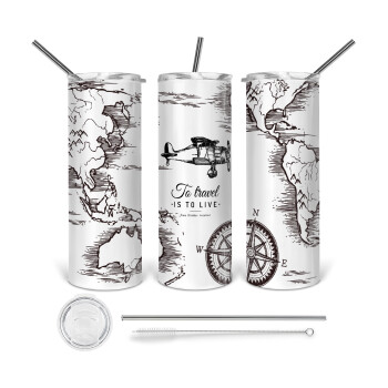 To travel is to live, 360 Eco friendly stainless steel tumbler 600ml, with metal straw & cleaning brush