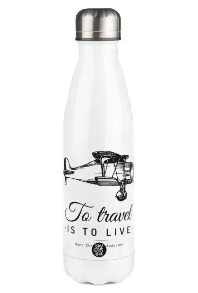 To travel is to live — Μεταλλικό παγούρι θερμός Λευκό (Stainless steel), διπλού τοιχώματος, 500ml