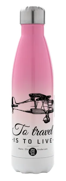 To travel is to live — Metal mug thermos Pink/White (Stainless steel), double wall, 500ml