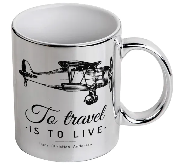 To travel is to live — Κούπα κεραμική, ασημένια καθρέπτης, 330ml