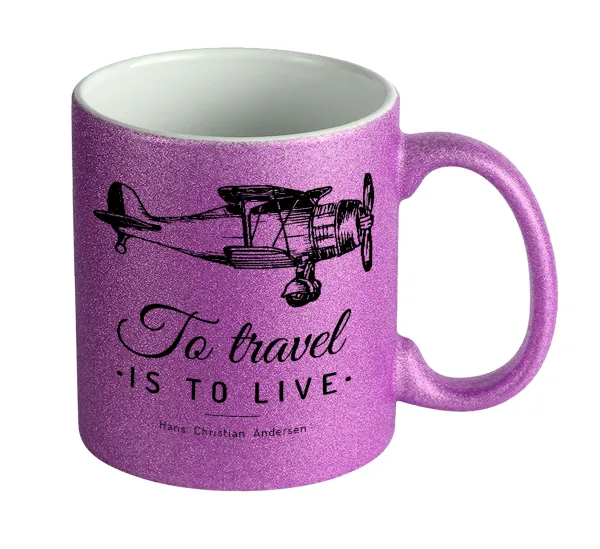 To travel is to live — Κούπα Μωβ Glitter που γυαλίζει, κεραμική, 330ml
