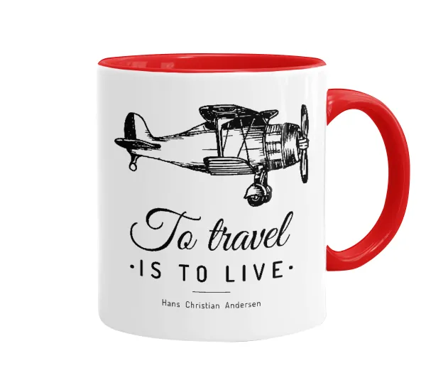 To travel is to live — Κούπα χρωματιστή κόκκινη, κεραμική, 330ml