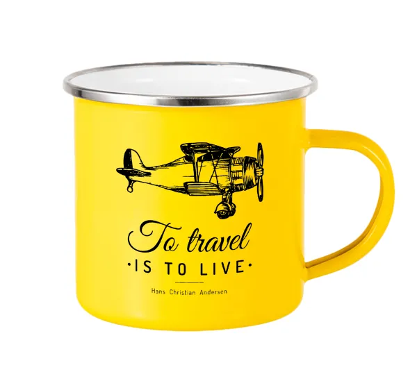 To travel is to live — Yellow Enamel Metallic Cup 360ml