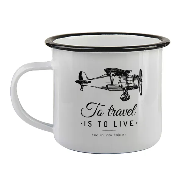 To travel is to live — Κούπα εμαγιέ με μαύρο χείλος 360ml
