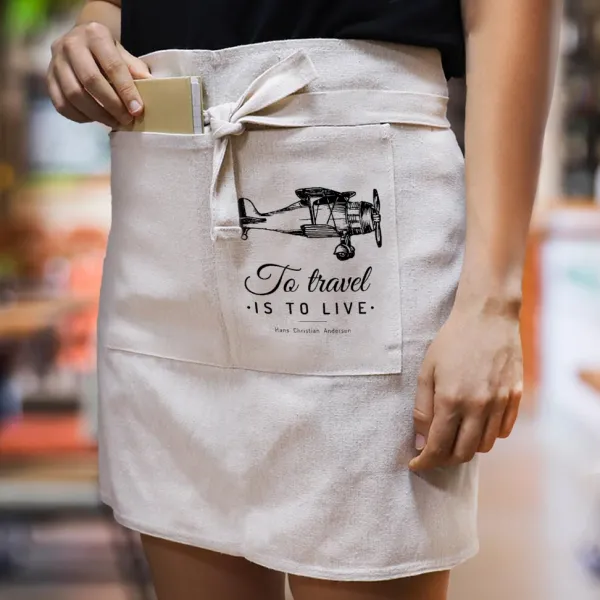 To travel is to live — Waist apron with double pocket, barista/bartender, beige