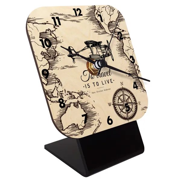To travel is to live — Quartz Table clock in natural wood (10cm)