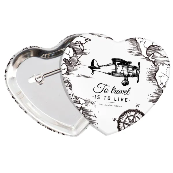 To travel is to live — Heart pin badge (57x52mm)