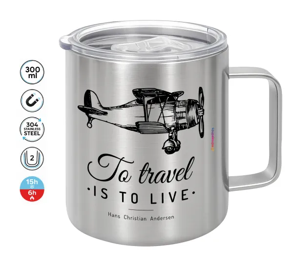 To travel is to live — Κούπα Ανοξείδωτη διπλού τοιχώματος 300ml με καπάκι διατήρησης θερμοκρασίας