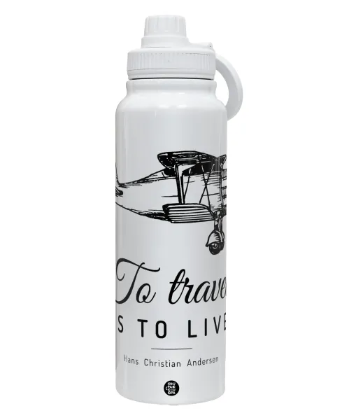 To travel is to live — 1L Stainless Steel Thermal Bottle with Phone Holder & Double Wall Insulation