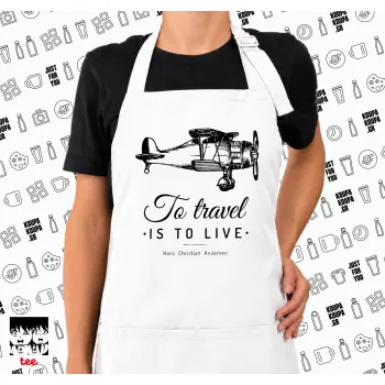 To travel is to live, Ποδιά μακριά Σεφ ολόσωμη με τσέπες white (ΕΝΗΛΙΚΩΝ)