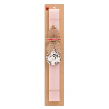 To travel is to live, Easter Set, wooden keychain & scented flat Easter candle (30cm) (PINK)