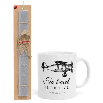 To travel is to live, Easter Set, Ceramic Cup (330ml) & Easter aromatic flat candle (30cm) (GRAY)
