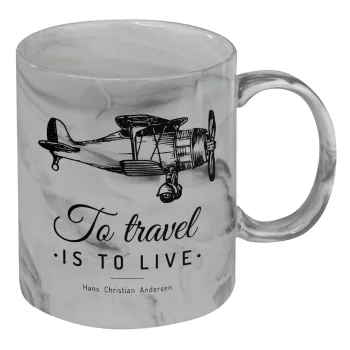 To travel is to live, Mug ceramic marble style, 330ml