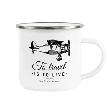 To travel is to live, Metallic enamel cup white 360ml